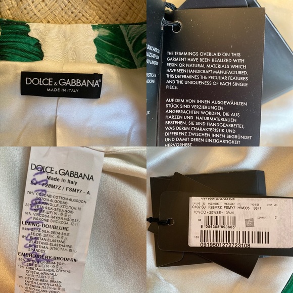 DOLCE AND GABBANA Green White Banana Leaf Tropical Print Straw Collar Jacket - Picture 10 of 15